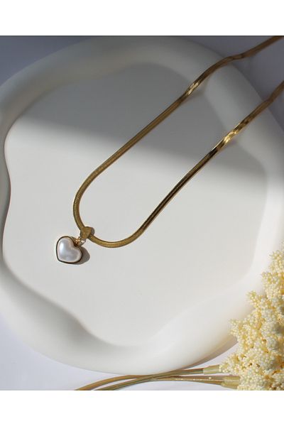 Luvix Design Italian Chain Pearl Heart Steel Necklace