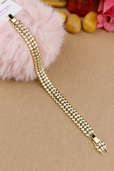 Keyifli Hayaller Xuping Vip Bileklik - Xuping 10mm Gold Beyaz Taşlı Kuyumcu Model Bileklik Kararmaz 17+2cm