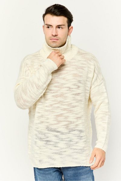 Asos Design Men High Neck Crochet Long Sleeves Sweater, Off White