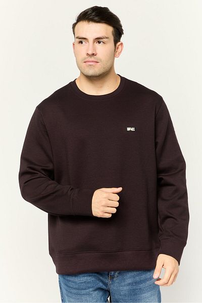 AMERICAN EAGLE Men Crew Neck Embroidered Logo Long Sleeve Sweatshirt, Dark Maroon
