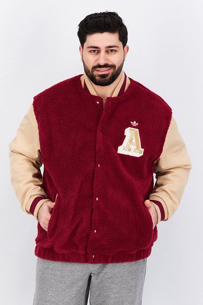 adidas Men Sportswear Fit Embroidered Logo Bomber Jacket, Maroon/beige