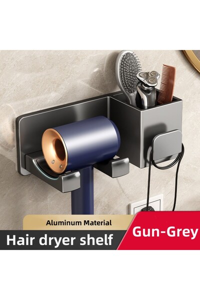 Choice حامل مجفف شعر مثبت على الحائط باللون الأسود، رفوف حمام، حامل مجفف شعر ...