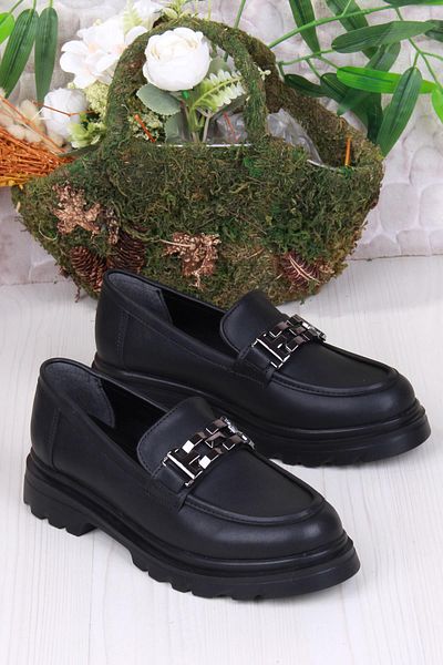 fort 35801 Black Skin Buckle Detailed Comfortable Loafer Women's Shoes