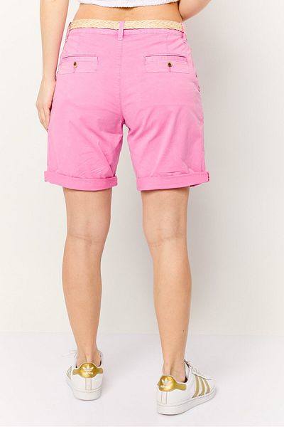 Esprit Women Regular Fit Plain Belted Shorts, Pink
