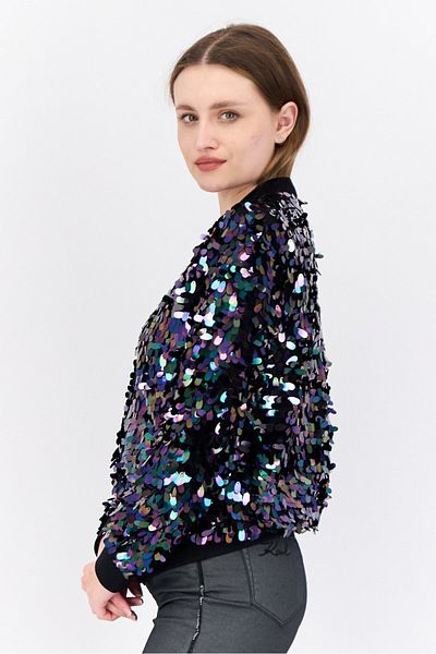 Juicy Couture Women Band Neck Sequin Long Sleeves Sweatshirt, Black