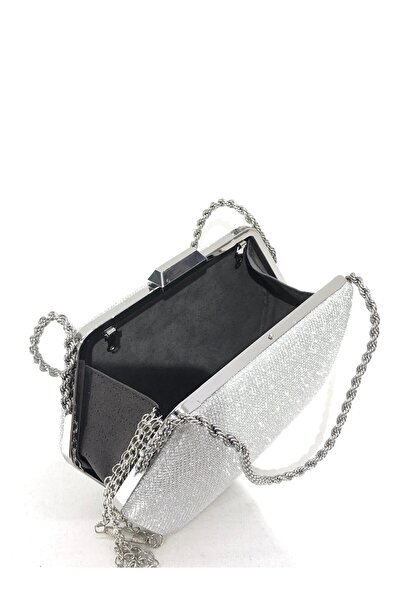 womenacs Silver Color Big Stone Material Women's Evening Dress Clutch Portfolio Wedding Engagement Henna Evening Bag