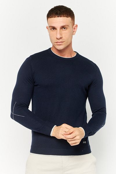 Sorbino Men Crew Neck Textured Long Sleeves Sweatshirt, Navy