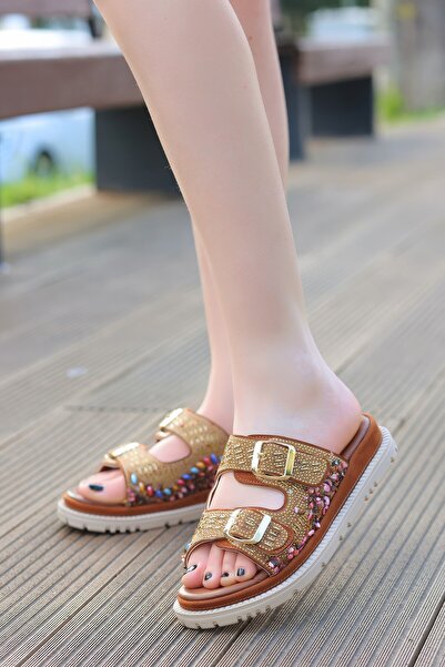 kajal ayakkabı Bln 690 Stone Detailed Slippers