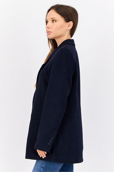 Esprit Women Regular Fit Textured Casual Blazer, Navy