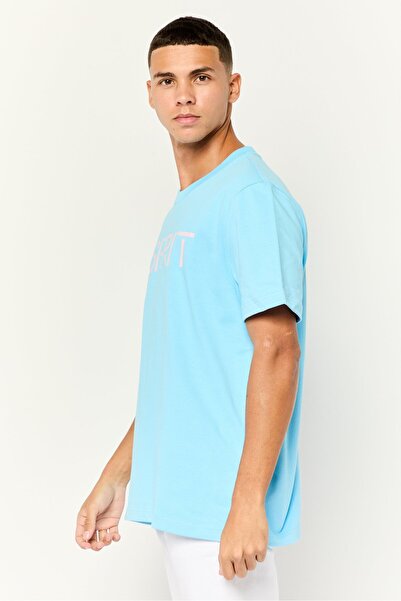 Esprit Men Ribbed Collar Short Sleeves Brand Logo T-Shirt, Blue