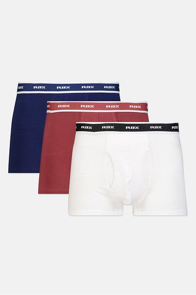 RBX Men 3 Pieces Brand Logo Boxer Briefs, Navy/white