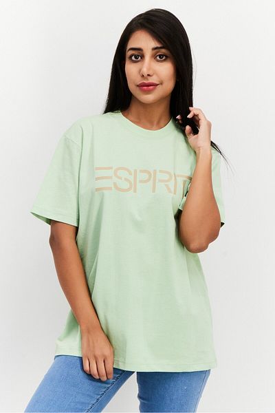 Esprit Women Crew Neck Short Sleeve Brand Logo T-shirt, Green
