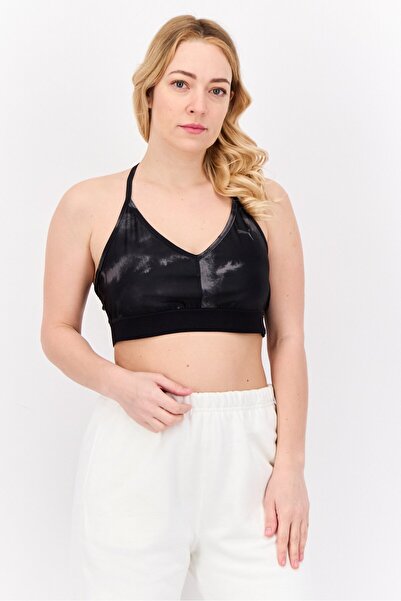 Puma حمالة صدر رياضية غير مبطنة بشعار العلامة التجارية للنساء، باللون الأسود