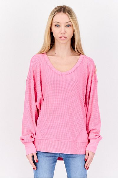 Offline by Aerie Women V-neck Textured Sweater, Pink