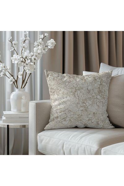 Meine Home Marble Patterned Cream Linen Throw Pillow Cover 2 Pieces