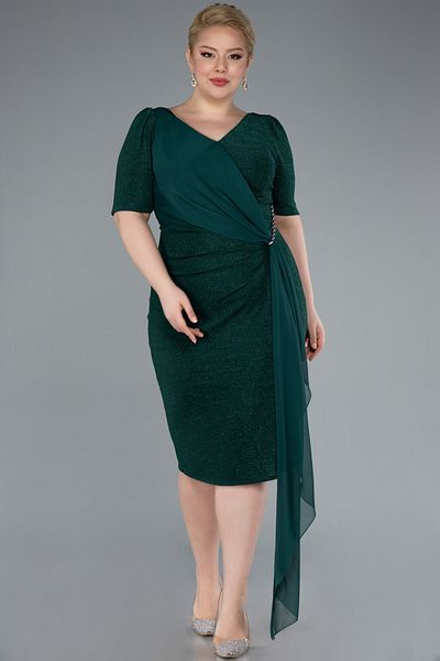 Efelif Short Sleeve Glitter Midi Plus Size Evening Dress Abk41000