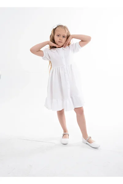 opheliateks Wednesday Ready Collar Vintage Children's Dress-White-Short Sleeve