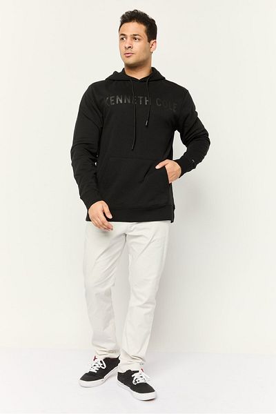 Kenneth Cole Men Brand Logo Long Sleeve Hoodie, Black