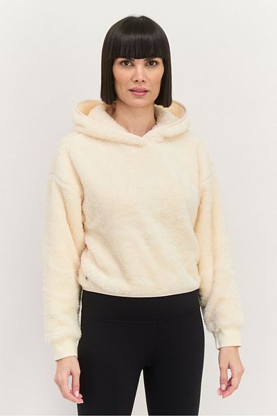 adidas Women Sportswear Fit Long Sleeves Outdoor Fluffy-teddy Hoodie, Cream