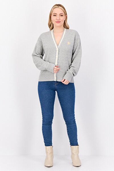 Esprit Women V Neck Knitted Cardigan, Grey