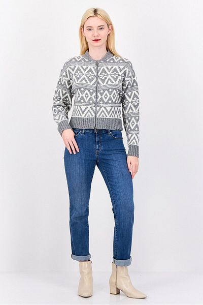 PİNK ROSE Women Stand Collar Aztec Print Sweater, Multcolor