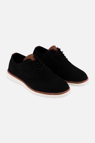 Algspar Men Brand Logo Lace Up Casual Shoes, Black