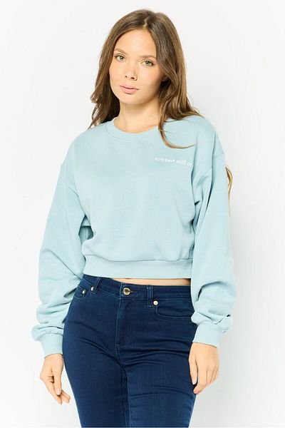 NIA Women Crew Neck Embroidered Sweatshirt, Light Blue