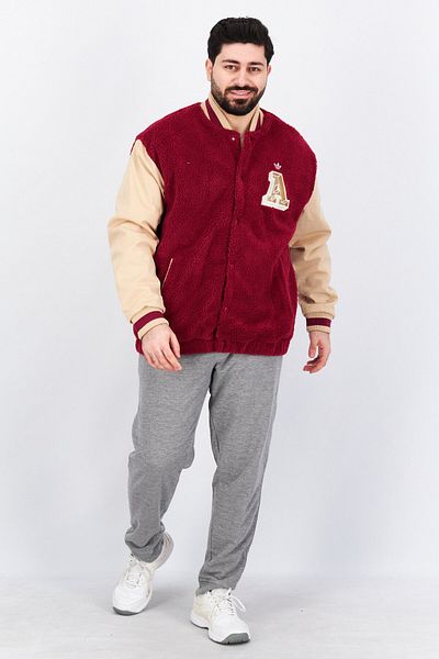adidas Men Sportswear Fit Embroidered Logo Bomber Jacket, Maroon/beige