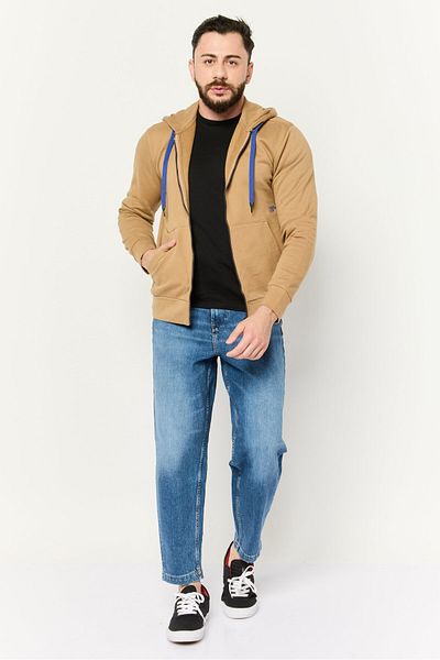GAS Men Hooded Solid Long Sleeves Sweatshirt, Tan