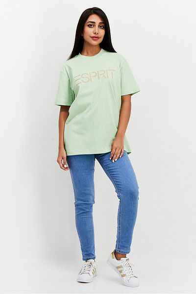 Esprit Women Crew Neck Short Sleeve Brand Logo T-shirt, Green