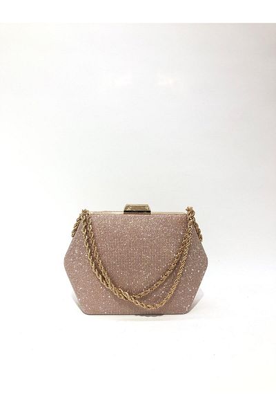 womenacs Rose Powder Color Big Stone Υλικό Γυναικείο βραδινό φόρεμα Clutch Portfolio Wedding Engagement Βραδινή τσάντα Henna