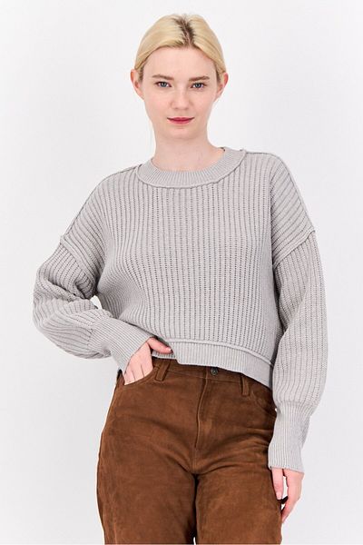 PİNK ROSE Women Ribbed Collar Knitted Sweater, Grey