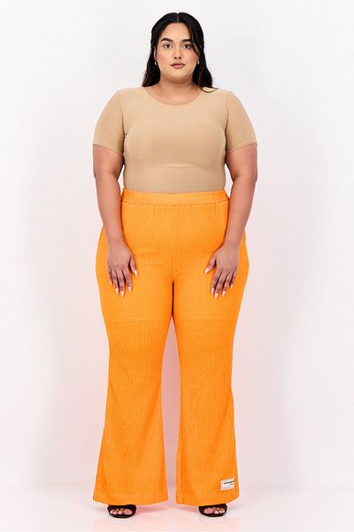 The Giving Movement Women Regular Fit Textured Flare Pants, Orange