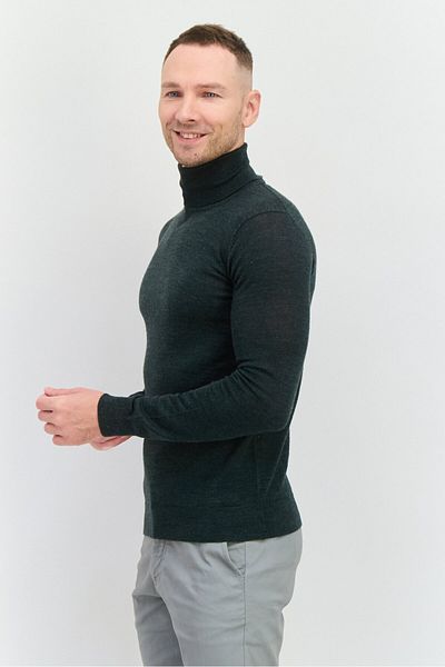 Sorbino Men Turtle Neck Textured Long Sleeves Sweatshirt, Dark Green