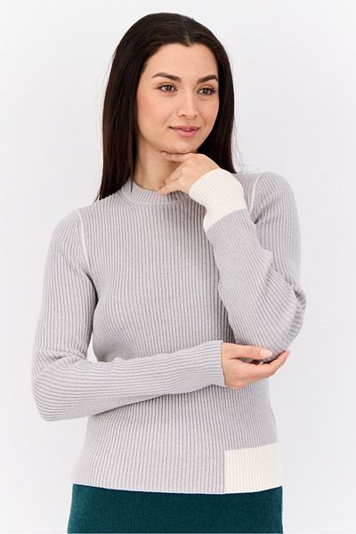 Esprit Women Crew Neck Ribbed Sweater, Grey