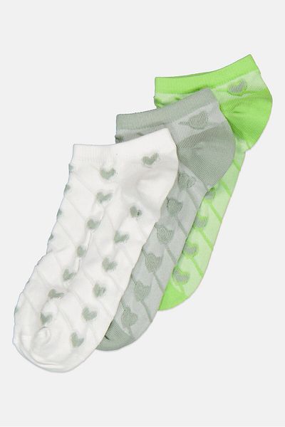 XOXO Women 3 Pair Embossed Ankle Socks, Lime/white/sage