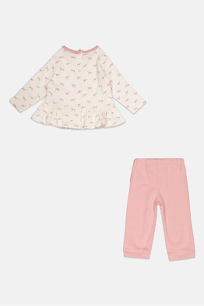Trussardi Junior Toddlers Girl 2 Pcs Long Sleeve Top And Pants Set, White/pink