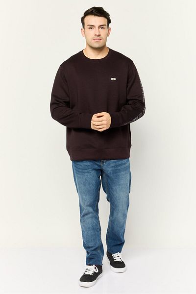 AMERICAN EAGLE Men Crew Neck Embroidered Logo Long Sleeve Sweatshirt, Dark Maroon