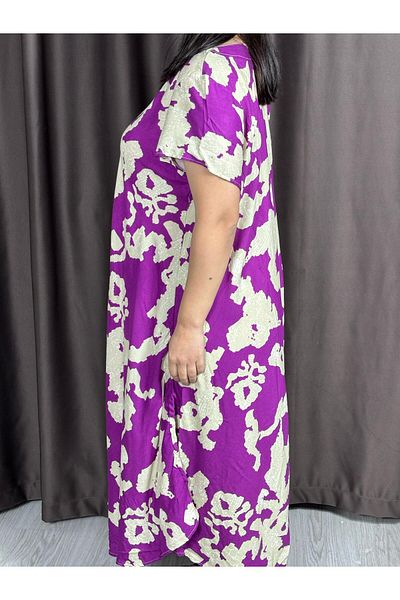 Sobe Hediyelik Rochie Picasso de vară cu model violet Mărime standard țesătură fluidă din viscoză