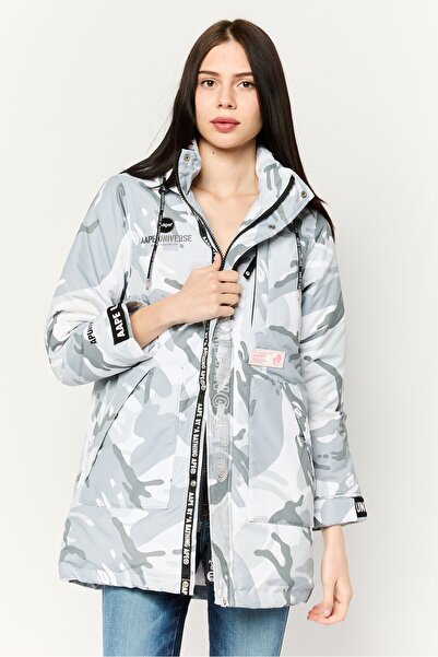 Aape By A Bathing Ape Women Camouflage Hooded Puffer Jacket, Grey
