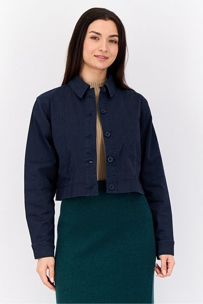 Esprit Women Washed Denim Jacket, Dark Blue