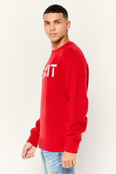 Esprit Men Ribbed Collar Long Sleeves Embroidered Logo Sweaters, Red