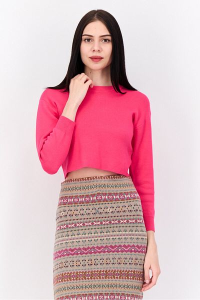 Don't Call Me Jennyfer Women Crew Neck Plain Long Sleeves Sweatshirt, Fuchsia