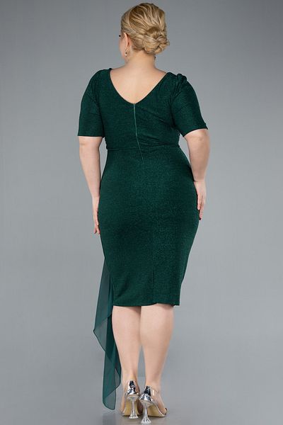 Efelif Short Sleeve Glitter Midi Plus Size Evening Dress Abk41000