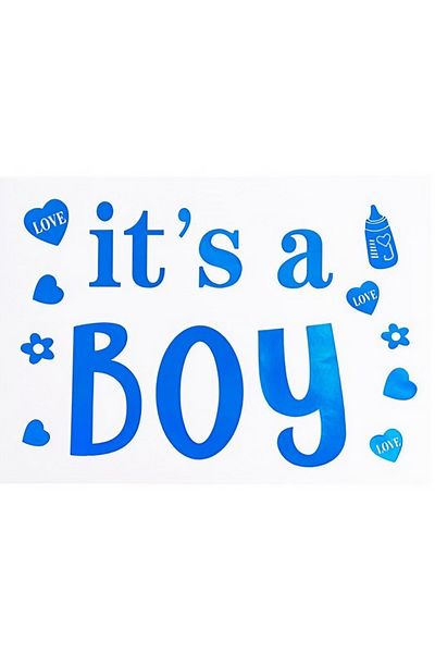 Flippy Sticker Autocolant, , Tematica Gender Reveal, Model Scris It's A Boy, 19.5x27.5 Cm, Albastru