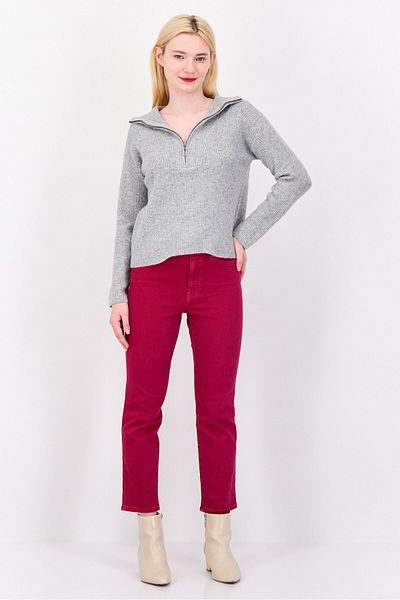 PİNK ROSE Women Mock Neck Knitted Sweater, Light Grey