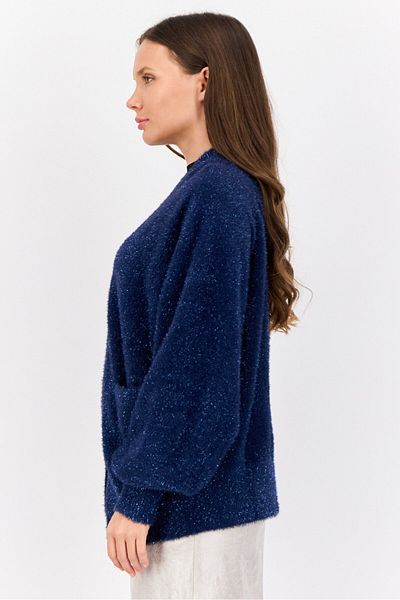Esprit Women Oversized Fit Split Neck Metallic Cardigans, Navy