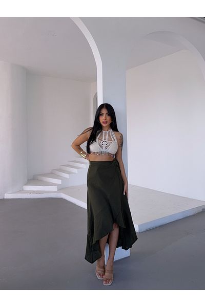 Buklemoda Muslin Fabric - Asymmetrical Skirt Khaki