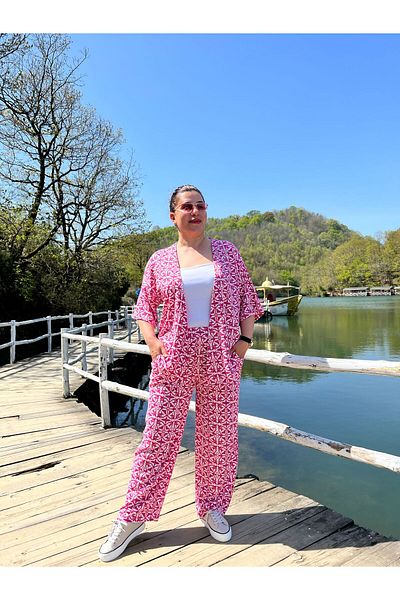 MJORA Set tricotat kimono și pantaloni de mărime mare