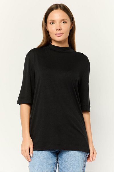 Esprit Women Mock Neck Short Sleeves Solid T-shirt, Black